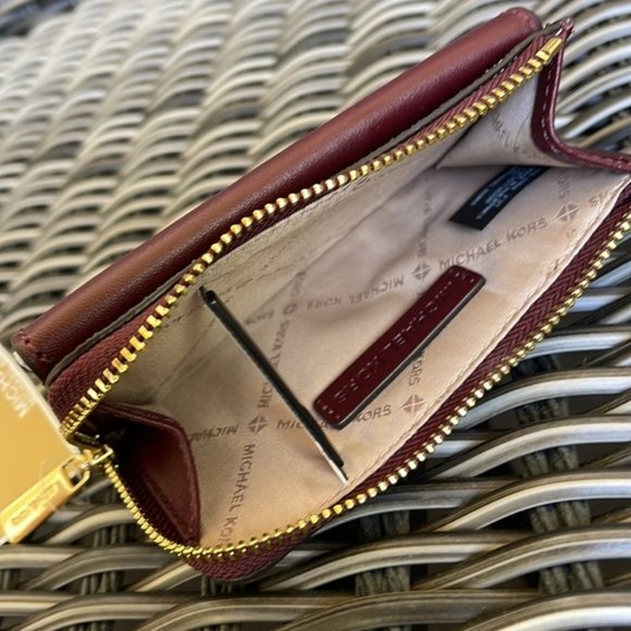 Michael Kors Jet Set Travel Small Corner Zip Card Holder Merlot - Picture 5 of 10